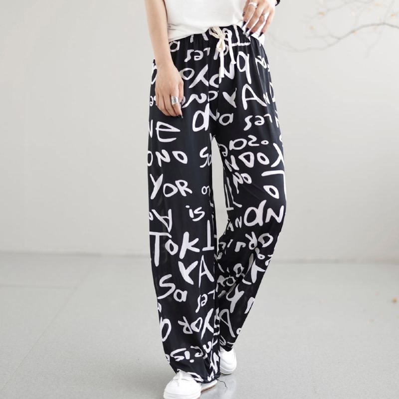 Summer Retro Fashion Printed Ice Silk Cotton Harem Byxor