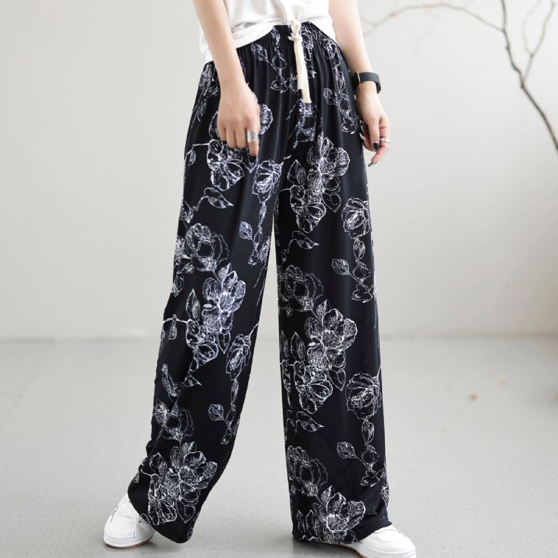 Summer Retro Fashion Printed Ice Silk Cotton Harem Byxor