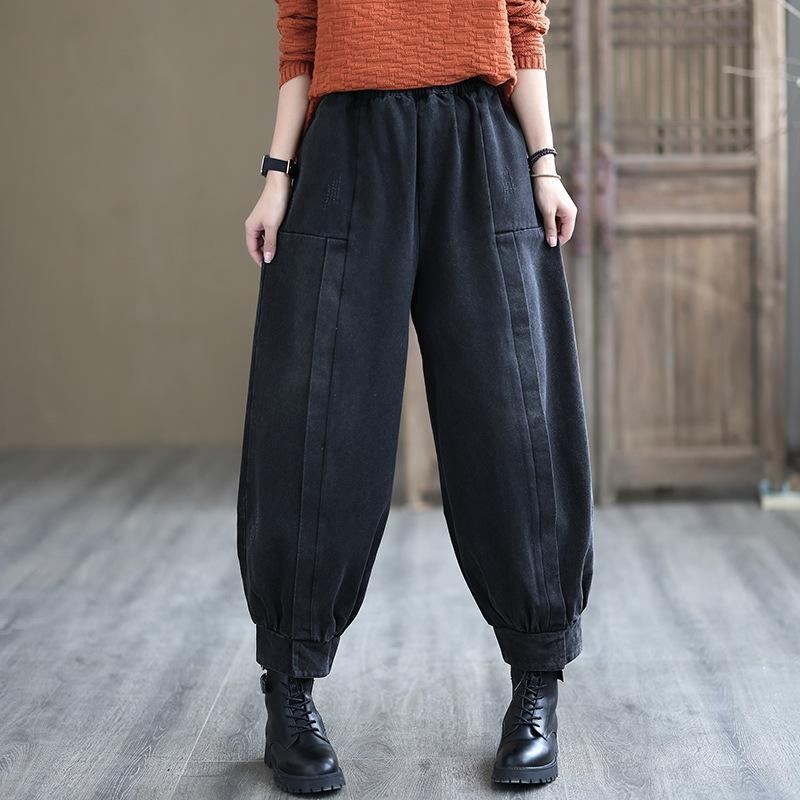 Vår Höst Patchwork Retro Loose Harem Jeansbyxor