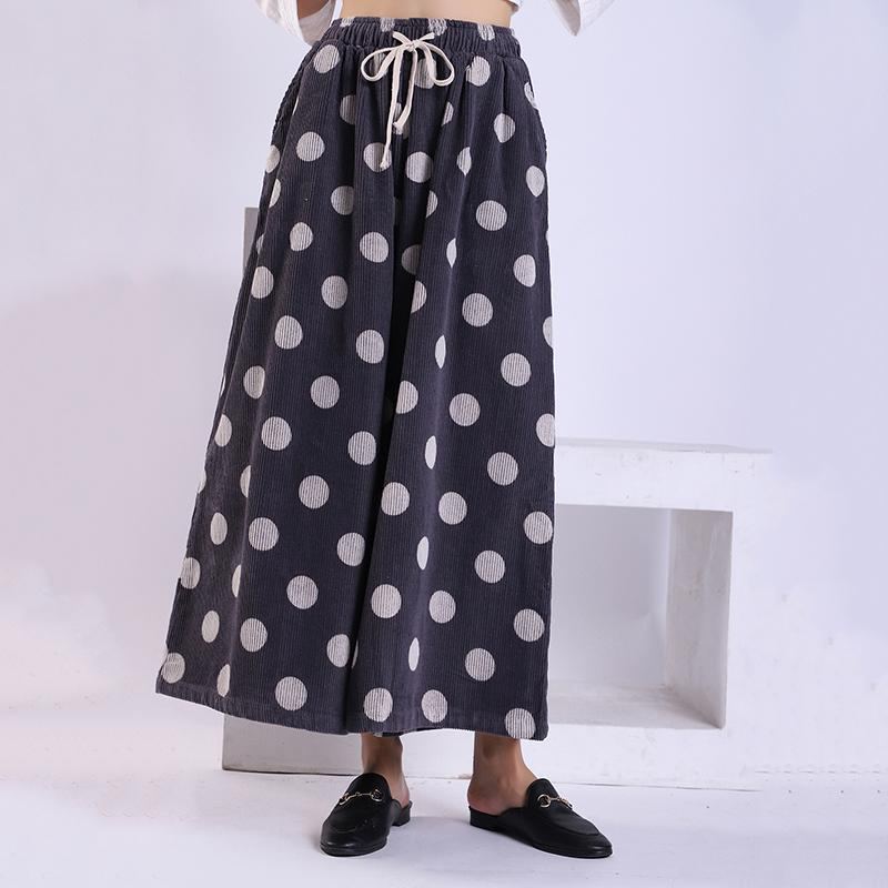 Vår Höst Polka Dot Corduroy Wide Leg Byxor