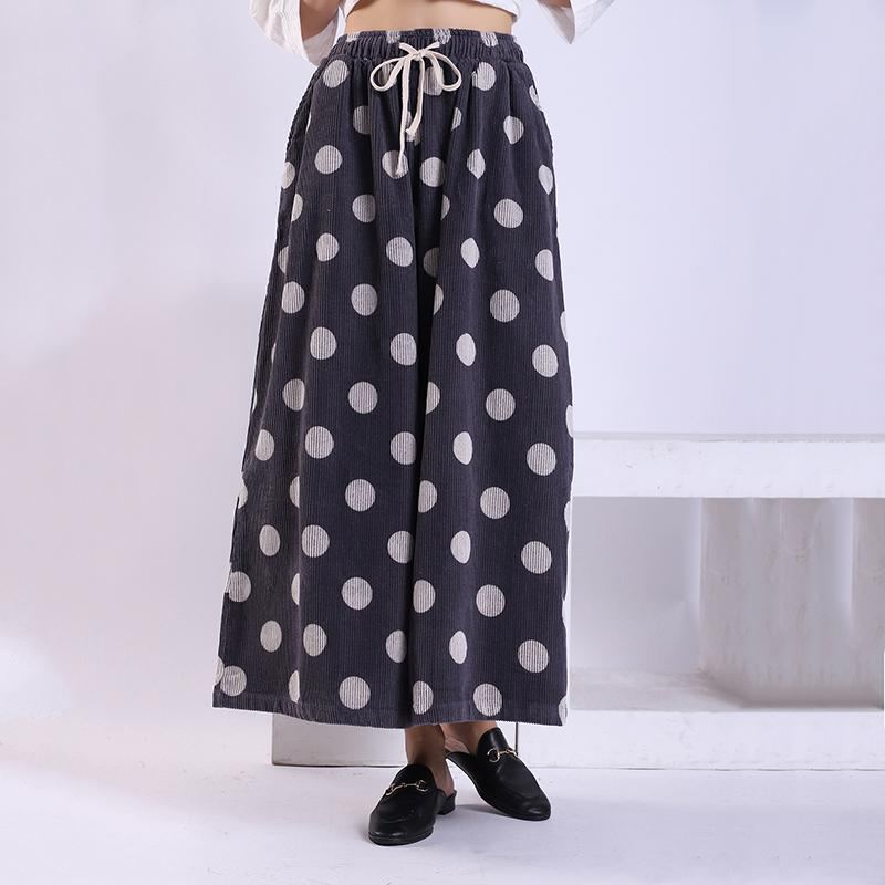 Vår Höst Polka Dot Corduroy Wide Leg Byxor