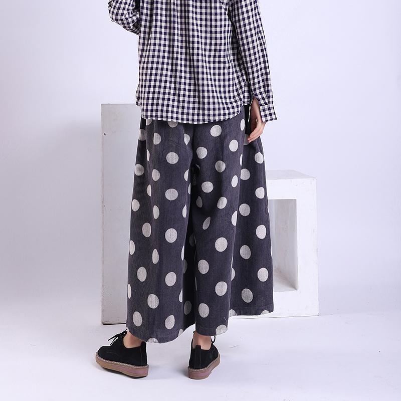 Vår Höst Polka Dot Corduroy Wide Leg Byxor