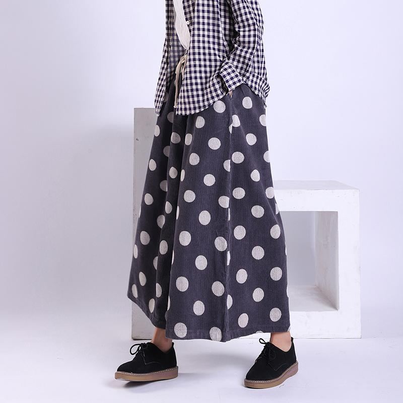 Vår Höst Polka Dot Corduroy Wide Leg Byxor