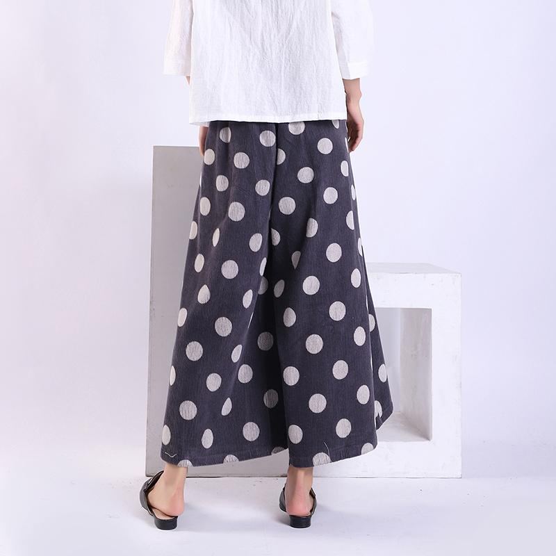 Vår Höst Polka Dot Corduroy Wide Leg Byxor