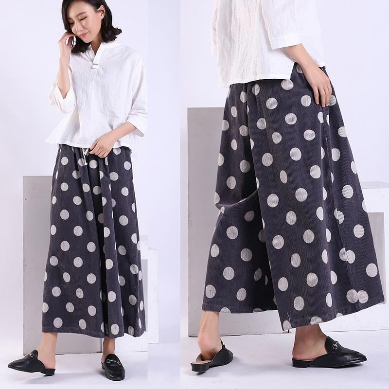 Vår Höst Polka Dot Corduroy Wide Leg Byxor