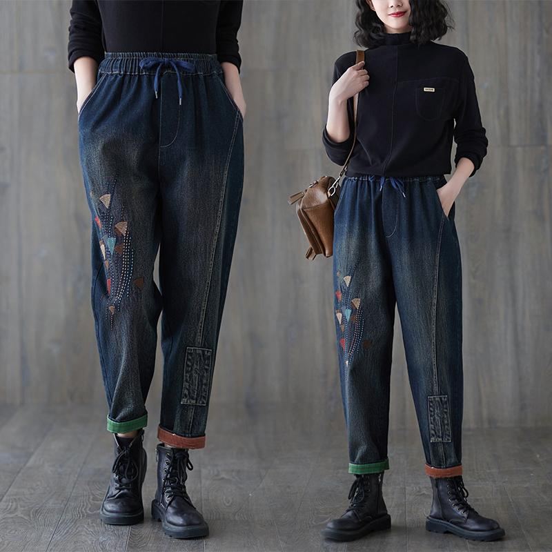 Vår Höst Retro Casual Broderi Bomullsjeans