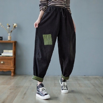 Vår Kvinnor Lösa Retro Patchwork Casual Jeans