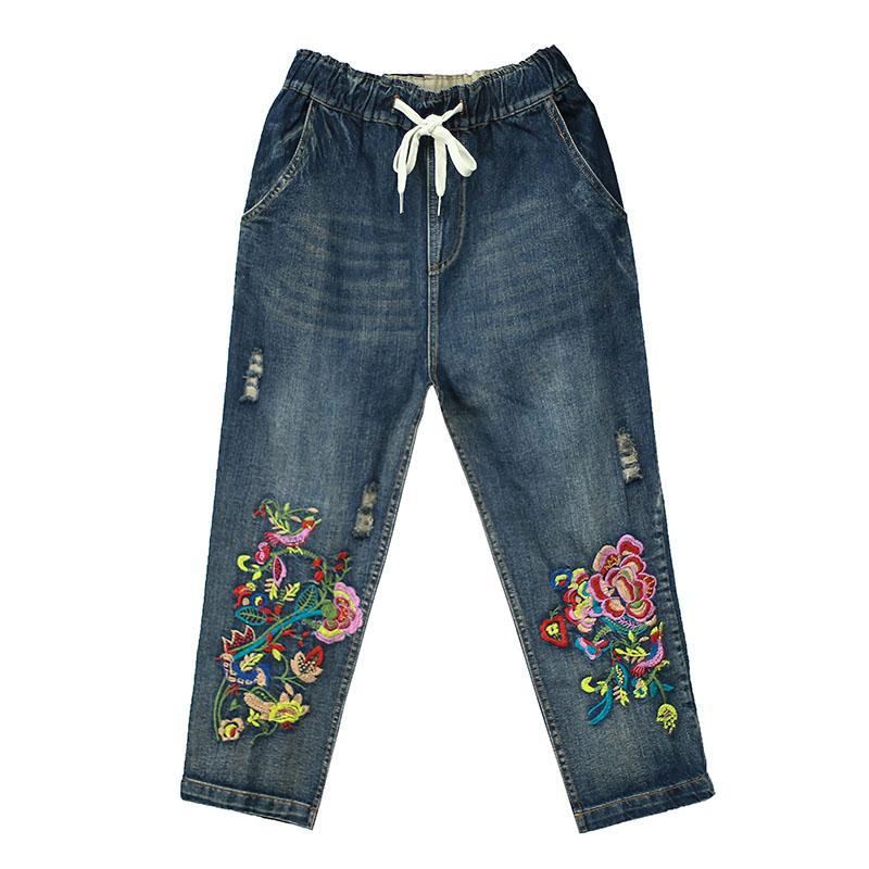 Vår Sommar Broderi Retro Lösa Jeans