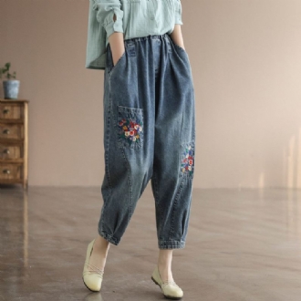 Våren Retro Blommor Broderi Harem Jeans