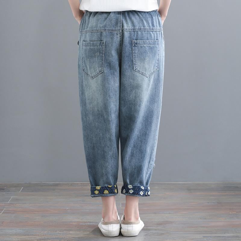 Vintage Broderi Denim Harem Byxor