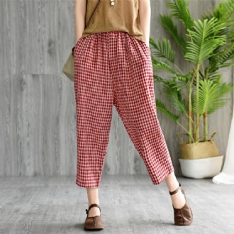 Vintage Loose Wild Casual Pläd Harem Byxor