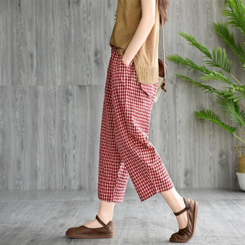 Vintage Loose Wild Casual Pläd Harem Byxor