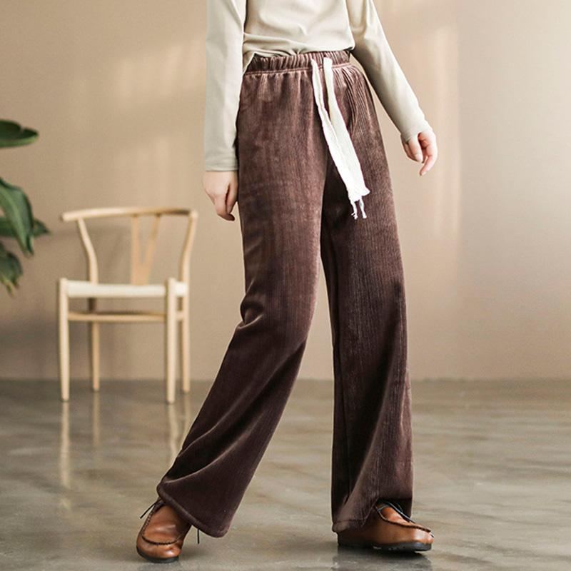 Vinter High Waist Plysch Casual Wide Leg Byxor