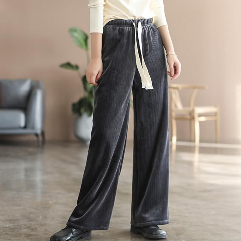 Vinter High Waist Plysch Casual Wide Leg Byxor