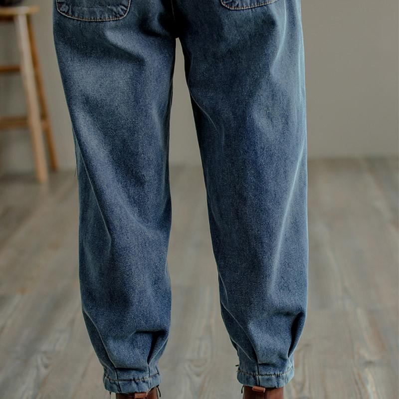 Vinter Retro Fur Tjock Casual Harem Jeans I Bomull