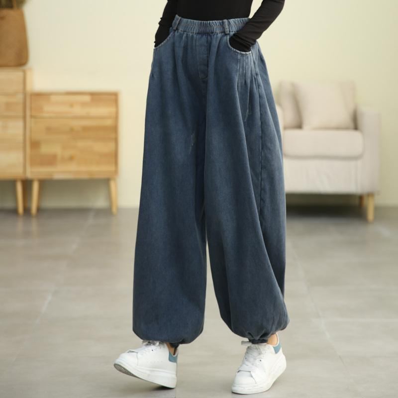 Vinter Retro Plysch Bloomers Loose Cotton Jeans