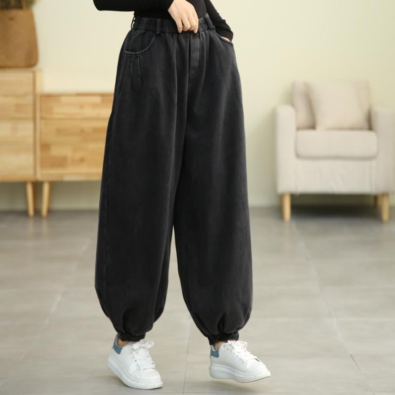 Vinter Retro Plysch Bloomers Loose Cotton Jeans