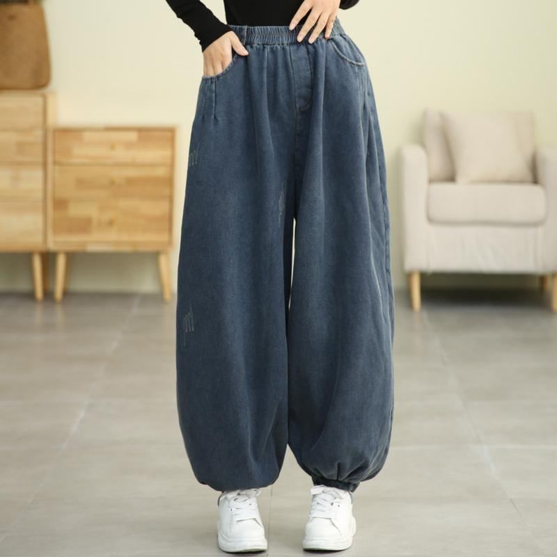 Vinter Retro Plysch Bloomers Loose Cotton Jeans