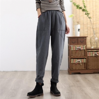 Winter Retro Thicken Cotton Linne Casual Byxor