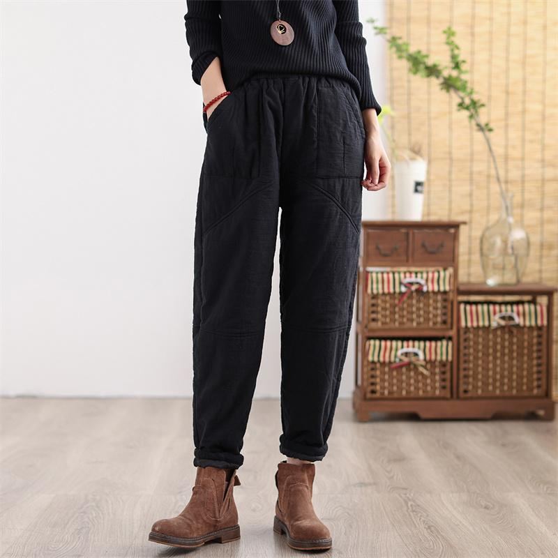 Winter Retro Thicken Cotton Linne Casual Byxor