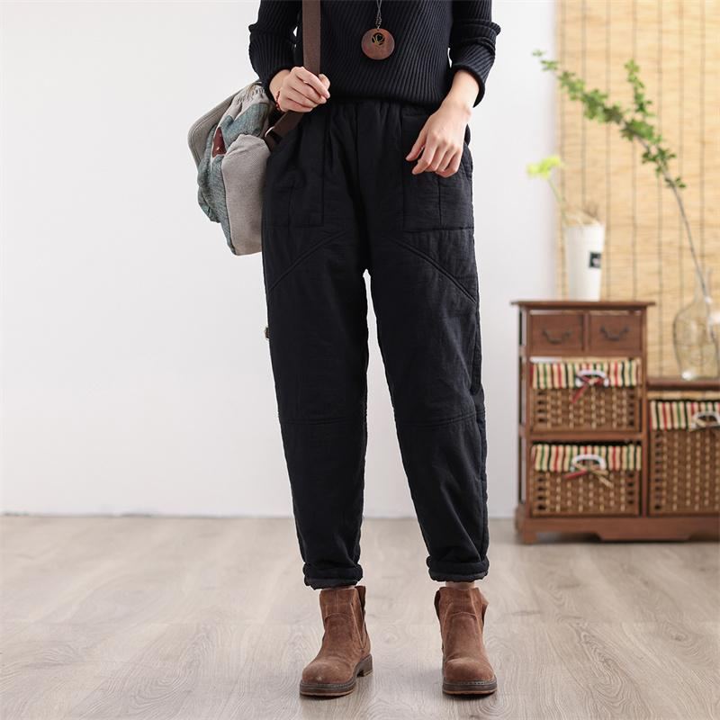 Winter Retro Thicken Cotton Linne Casual Byxor