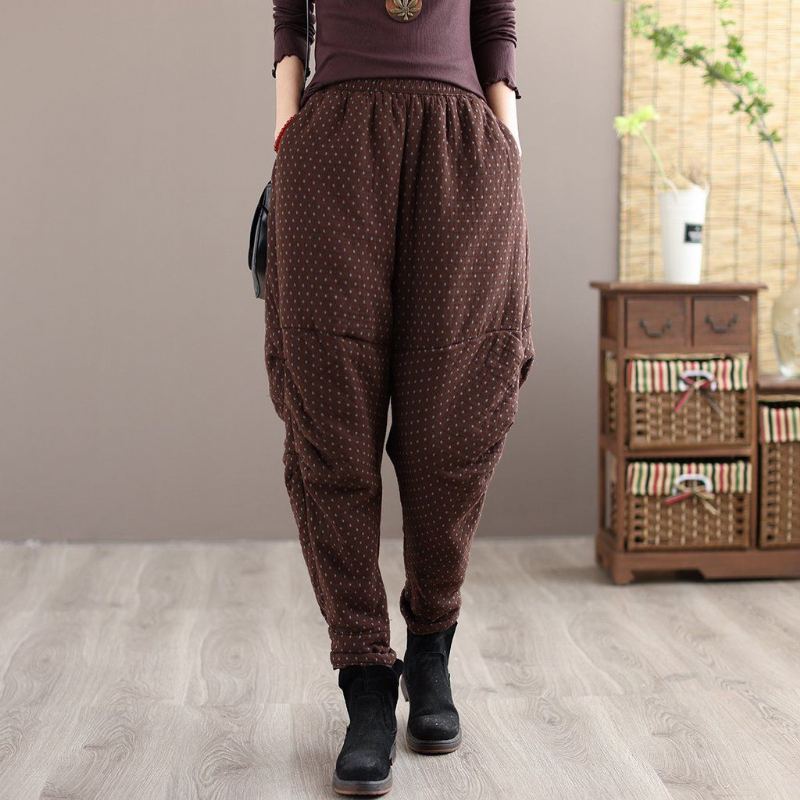 Winter Retro Thicken Cotton Lös Casual Harem Byxor