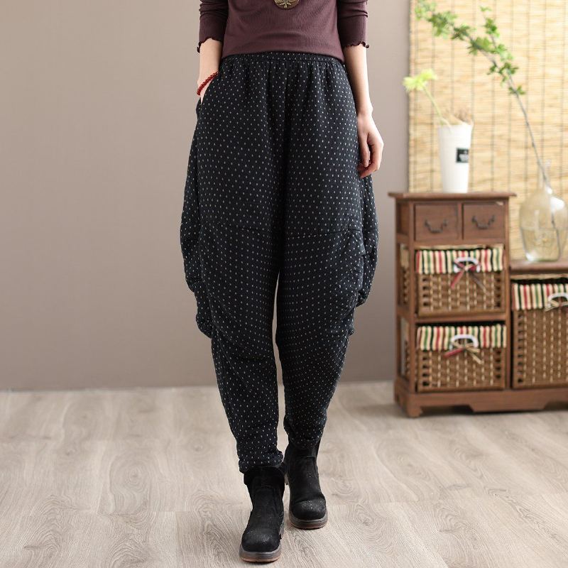 Winter Retro Thicken Cotton Lös Casual Harem Byxor