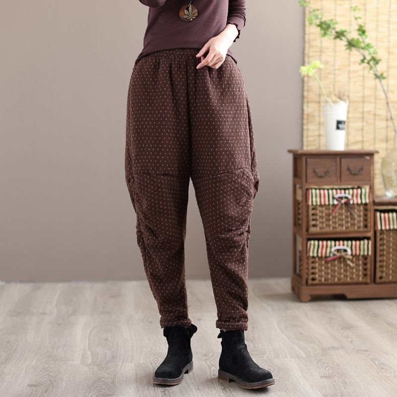 Winter Retro Thicken Cotton Lös Casual Harem Byxor