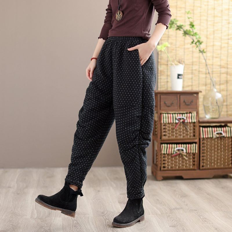 Winter Retro Thicken Cotton Lös Casual Harem Byxor